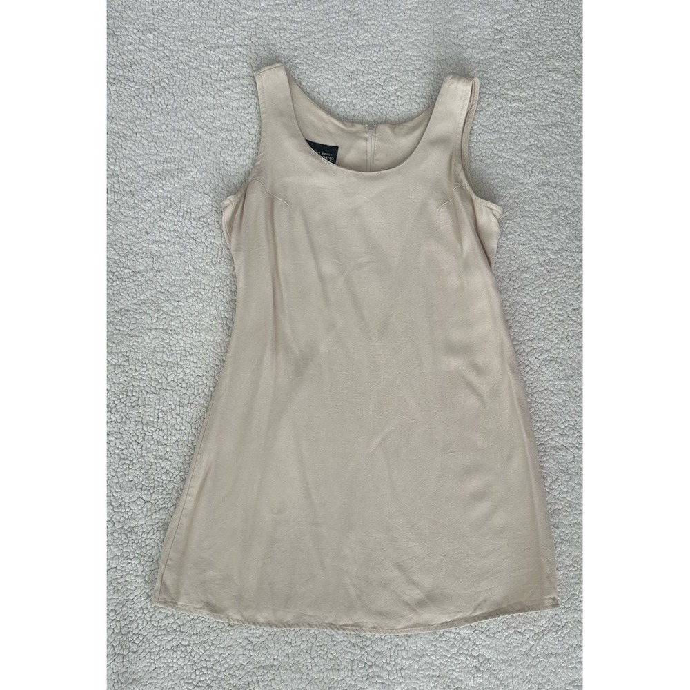 Vintage 90s Tan Sheath Mini Dress Sleeveless Office Minimalist Size 7 Carolyn